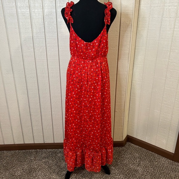 Madewell Ruffle Strap Wrap Dress in Metallic Striped Prairie Posies, size 6. NWT - Picture 5 of 7